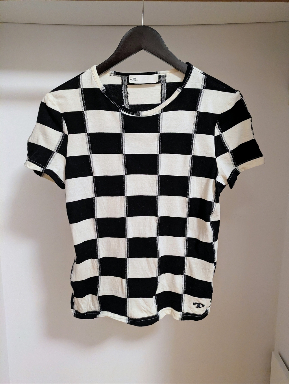 Tory Burch black and cream Checkerboard T-shirt Size S